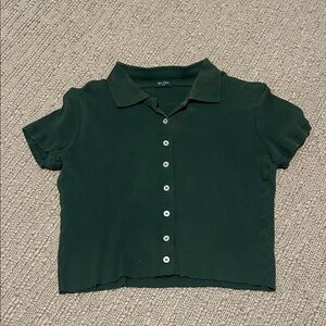John Galt Dark Green Button-Up Crop Top